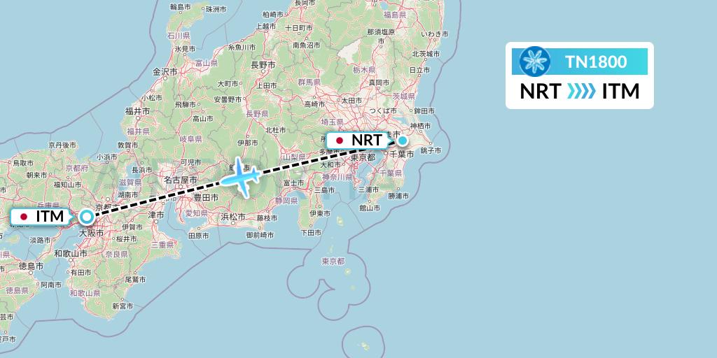 TN1800 Air Tahiti Nui Flight Map: Tokyo to Osaka