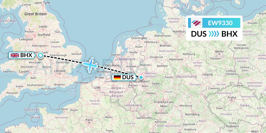 EW9330 Eurowings Flight Map: Dusseldorf to Birmingham