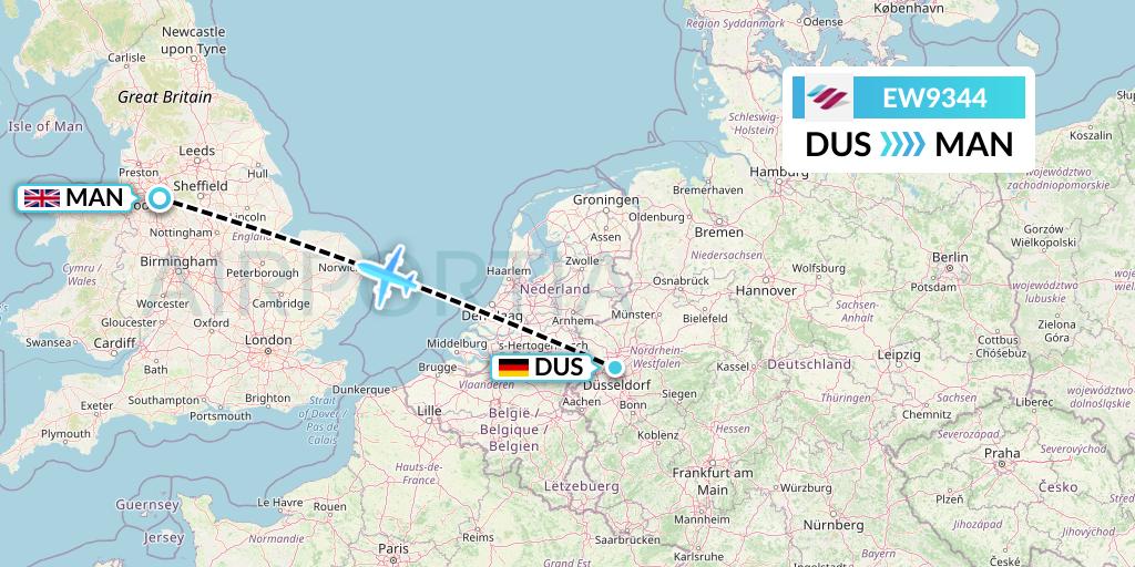 EW9344 Eurowings Flight Map: Dusseldorf to Manchester