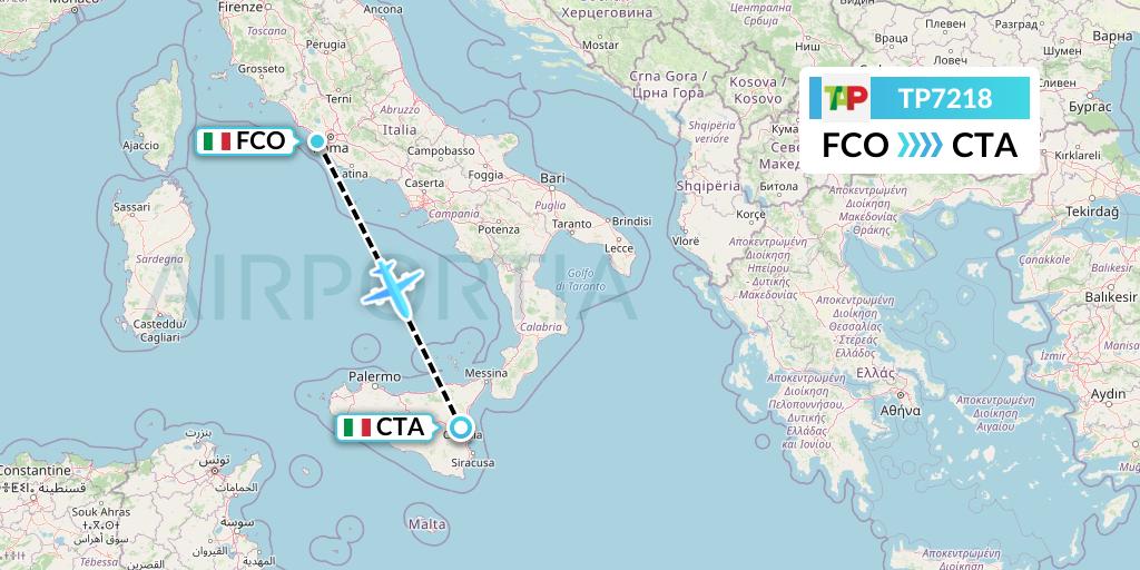 TP7218 TAP Portugal Flight Map: Rome to Catania