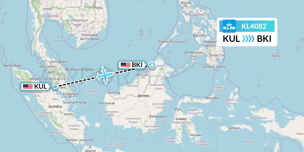 KL4082 KLM Flight Map: Kuala Lumpur to Kota Kinabalu