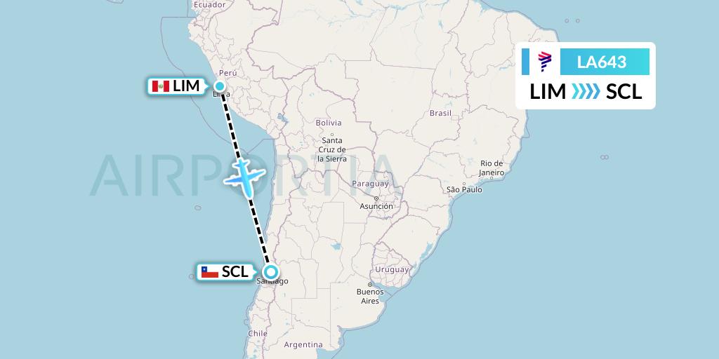 LA643 LAN Airlines Flight Map: Lima to Santiago