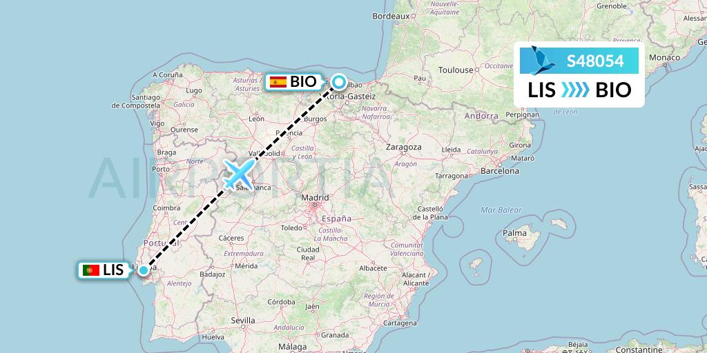 S48054 Azores Airlines Flight Map: Lisbon to Bilbao