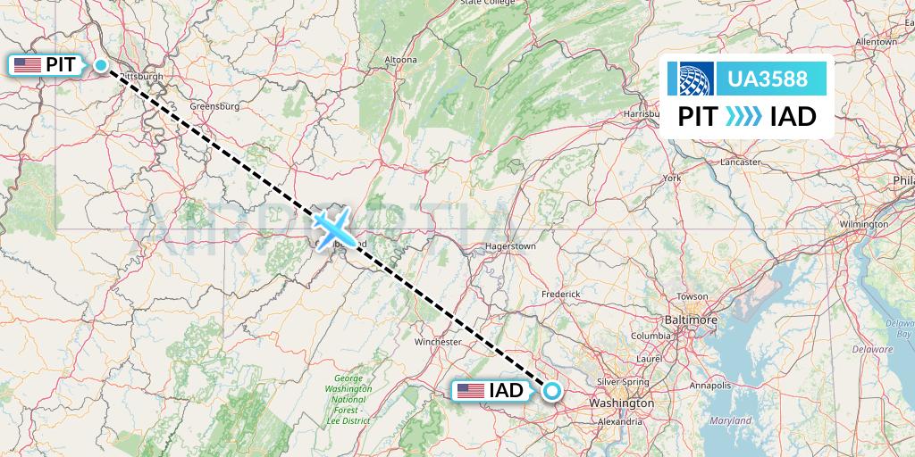 UA3588 United Airlines Flight Map: Pittsburgh to Washington