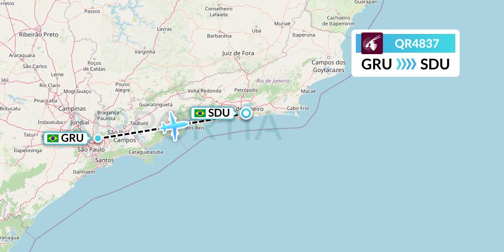 QR4837 Qatar Airways Flight Map: Sao Paulo to Rio de Janeiro