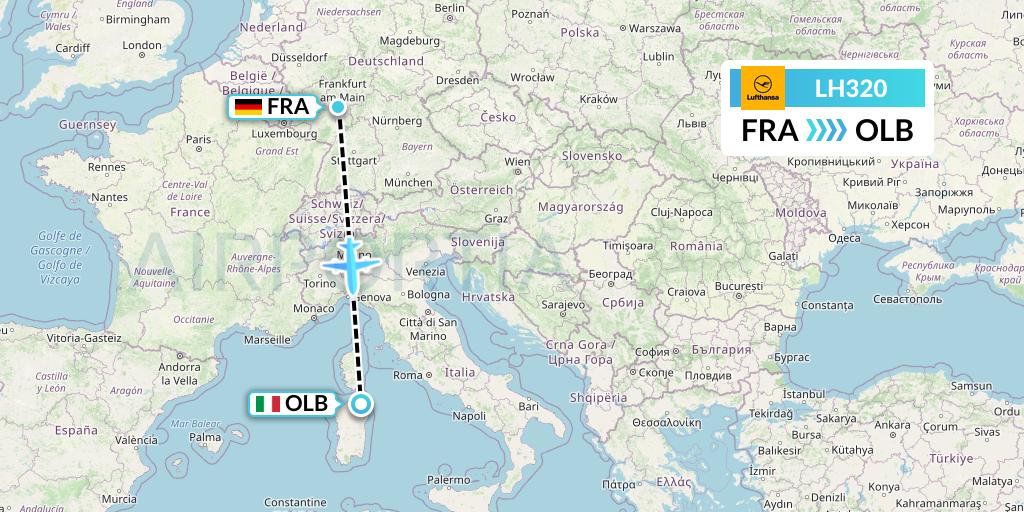 LH320 Lufthansa Flight Map: Frankfurt to Olbia
