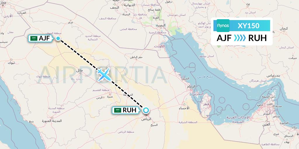 XY150 Flynas Flight Map: Sakaka to Riyadh