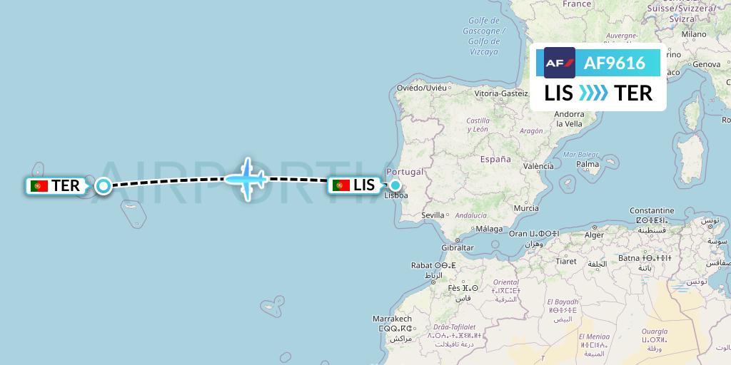 AF9616 Air France Flight Map: Lisbon to Lajes