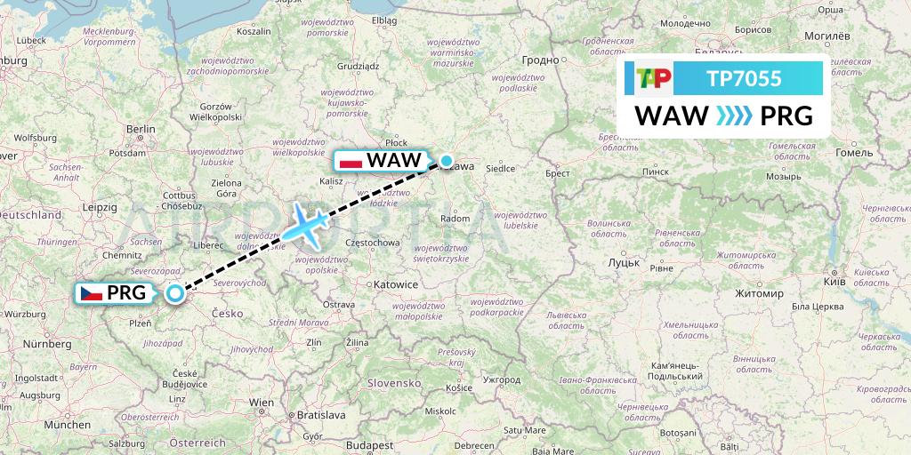 TP7055 TAP Portugal Flight Map: Warsaw to Prague