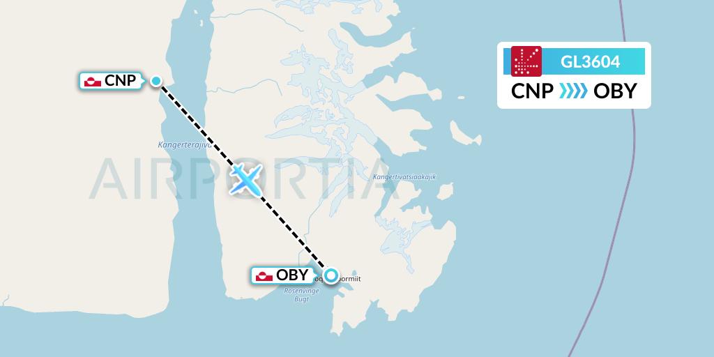 GL3604 Air Greenland Flight Map: Nerlerit Inaat to Ittoqqortoormiit