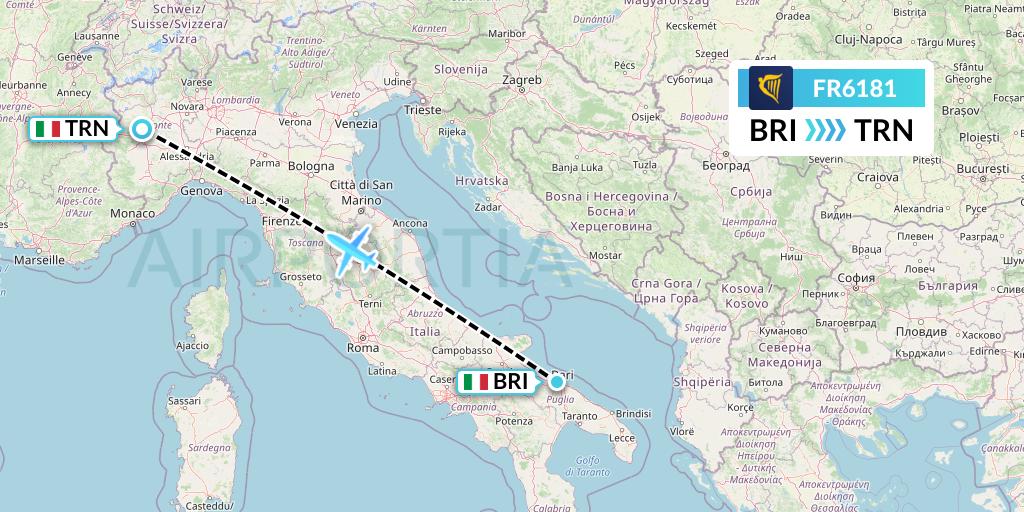 FR6181 Ryanair Flight Map: Bari to Turin