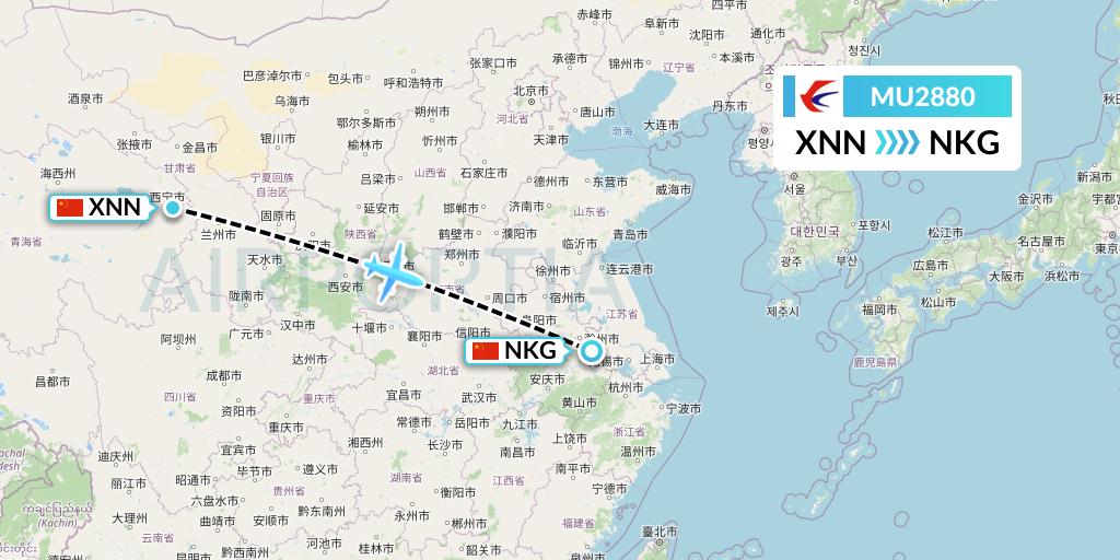 MU2880 China Eastern Airlines Flight Map: Xining to Nanjing