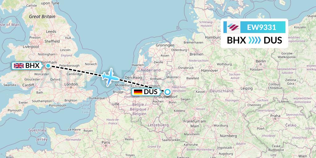 EW9331 Eurowings Flight Map: Birmingham to Dusseldorf