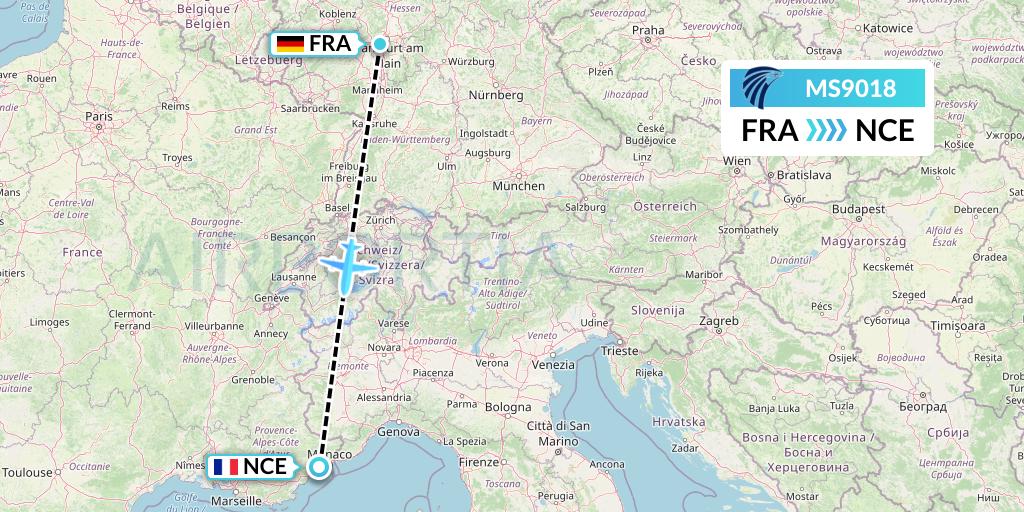 MS9018 EgyptAir Flight Map: Frankfurt to Nice