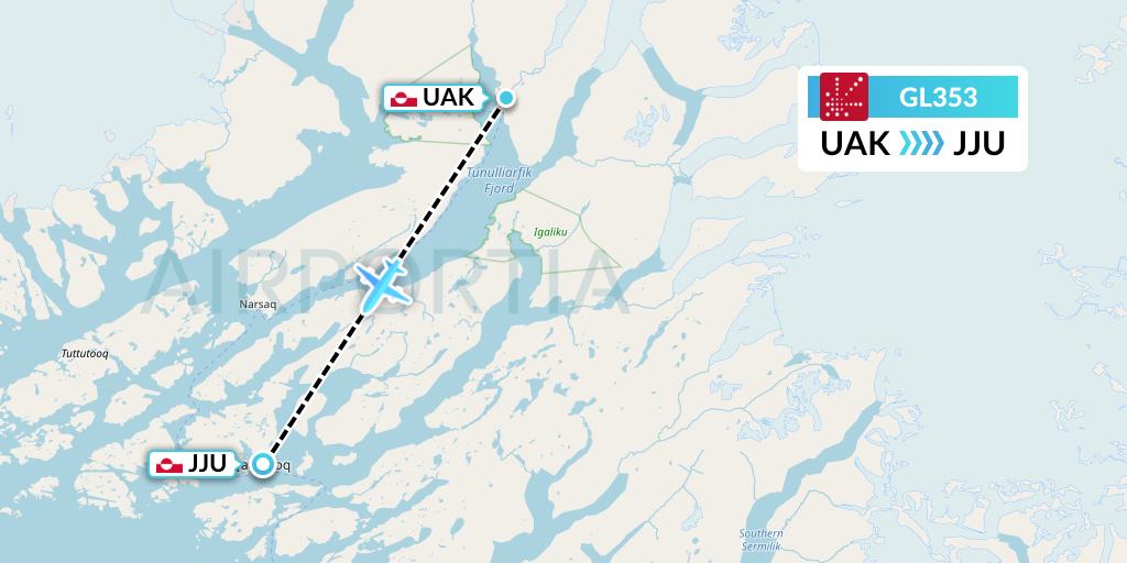 GL353 Air Greenland Flight Map: Narsarsuaq to Qaqortoq