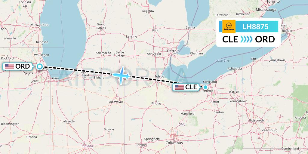 LH8875 Lufthansa Flight Map: Cleveland to Chicago