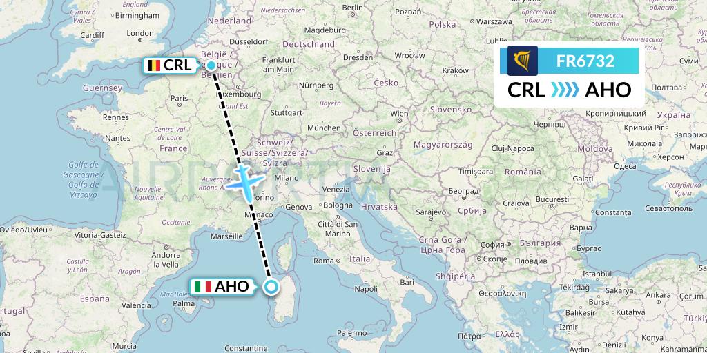 FR6732 Ryanair Flight Map: Brussels to Alghero