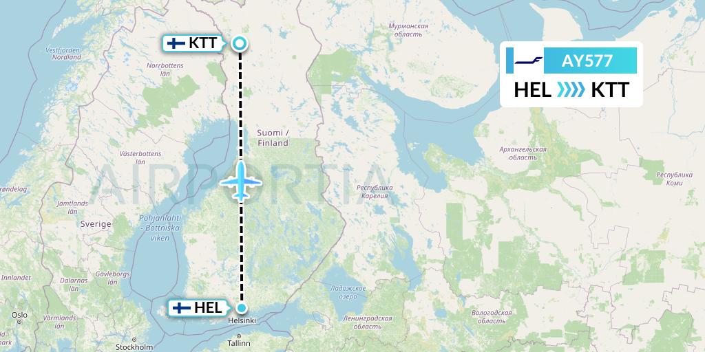 AY577 Finnair Flight Map: Helsinki to Kittila