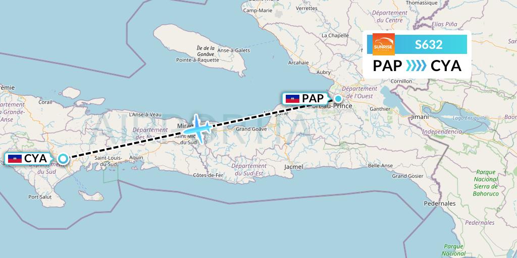 S632 Sunrise Airways Flight Map: Port-au-Prince to Les Cayes