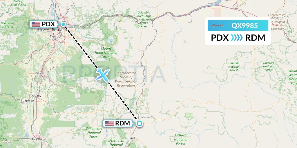 QX9985 Horizon Air Flight Map: Portland to Redmond