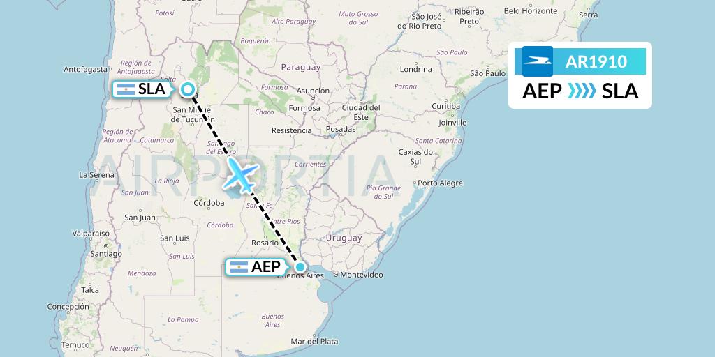 AR1910 Aerolineas Argentinas Flight Map: Buenos Aires to Salta