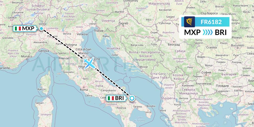 FR6182 Ryanair Flight Map: Milan to Bari