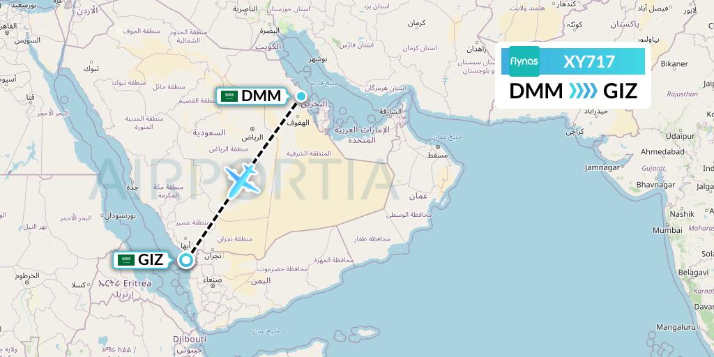 XY717 Flynas Flight Map: Dammam to Jizan