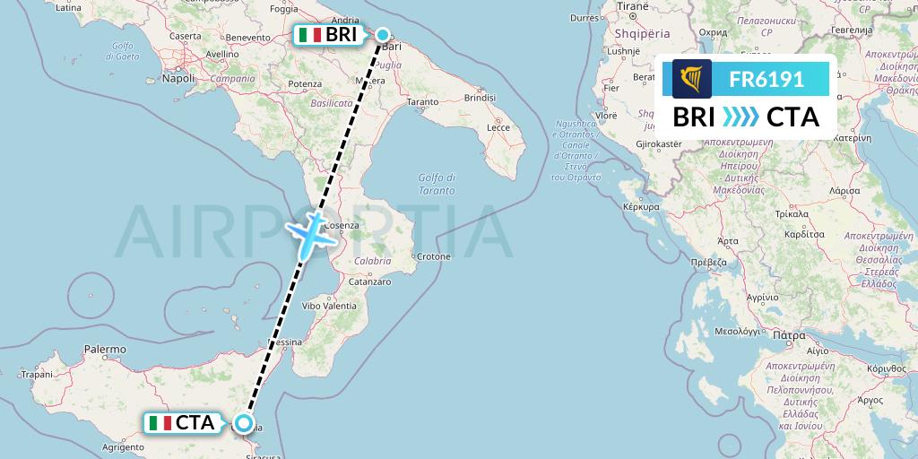 FR6191 Ryanair Flight Map: Bari to Catania