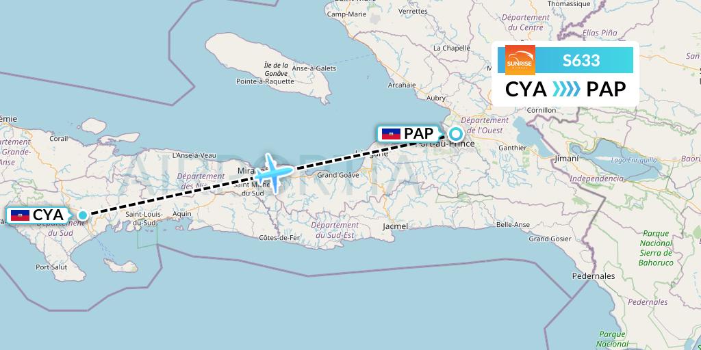 S633 Sunrise Airways Flight Map: Les Cayes to Port-au-Prince