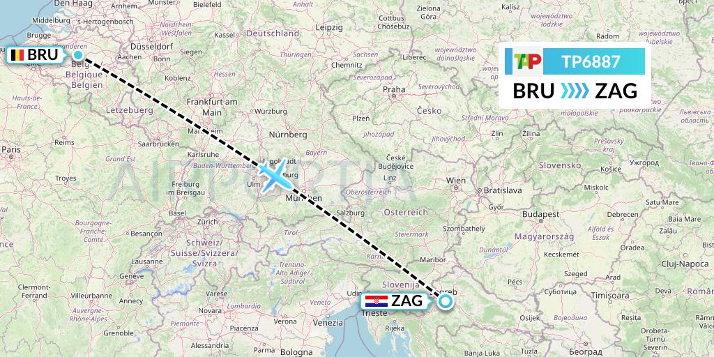 TP6887 TAP Portugal Flight Map: Brussels to Zagreb