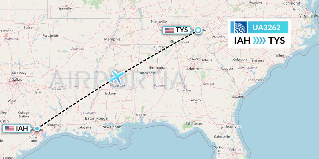 UA3262 United Airlines Flight Map: Houston to Knoxville