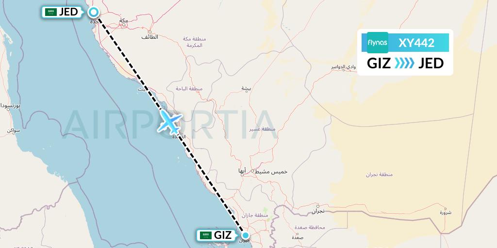 XY442 Flynas Flight Map: Jizan to Jeddah