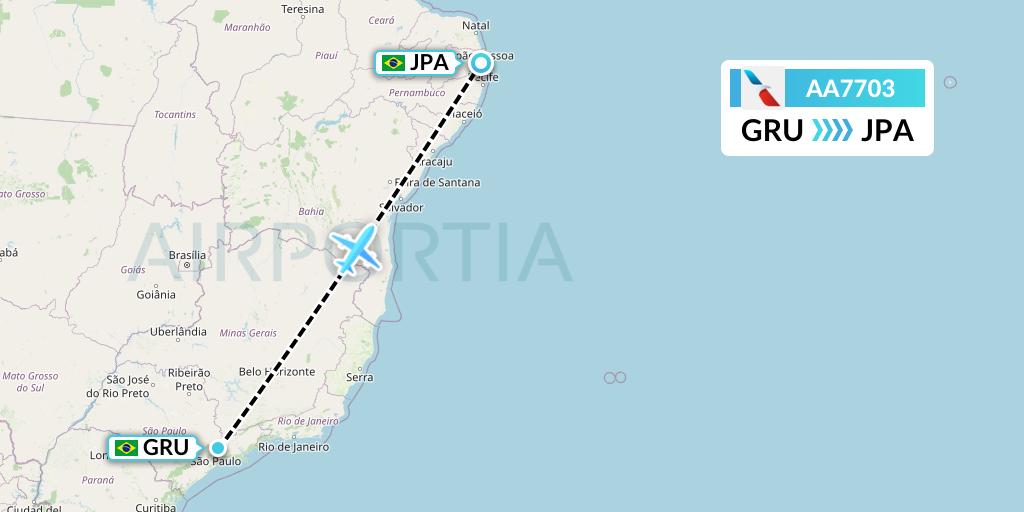 AA7703 American Airlines Flight Map: Sao Paulo to Joao Pessoa