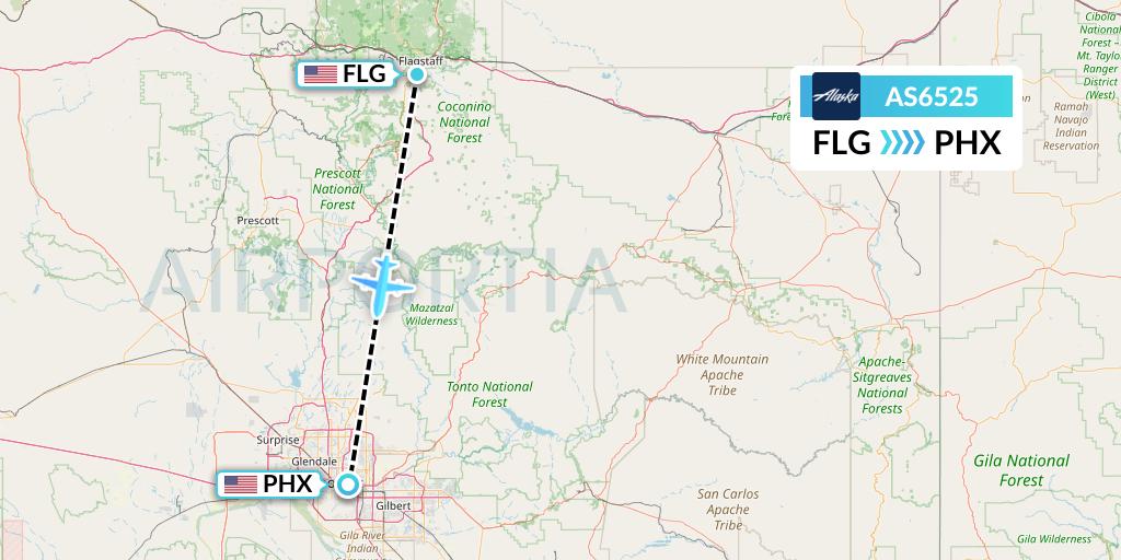 AS6525 Alaska Airlines Flight Map: Flagstaff to Phoenix
