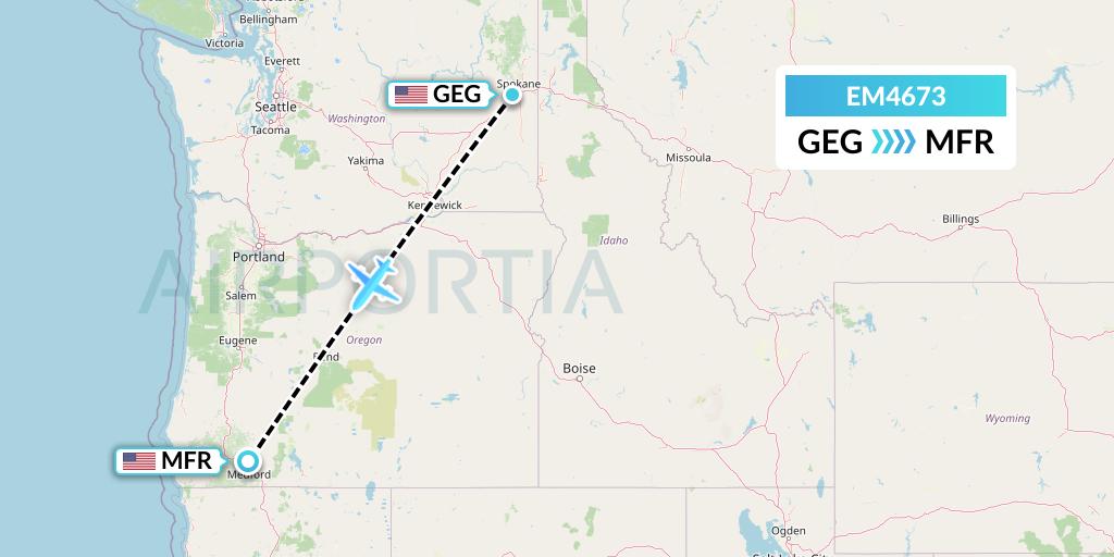 EM4673 Empire Airlines Flight Map: Spokane to Medford
