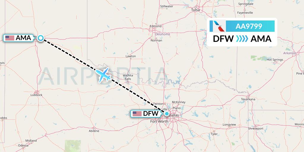 AA9799 American Airlines Flight Map: Dallas to Amarillo