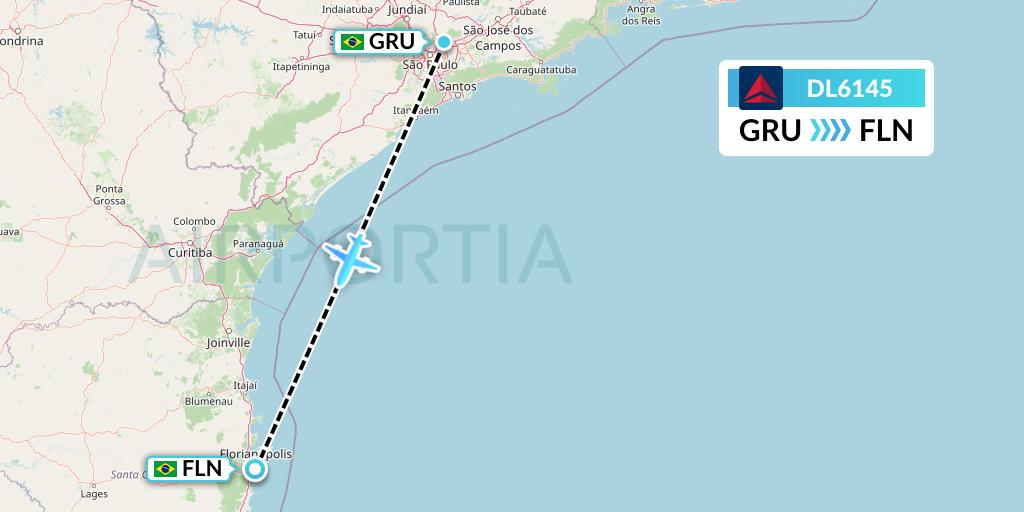 DL6145 Delta Air Lines Flight Map: Sao Paulo to Florianopolis