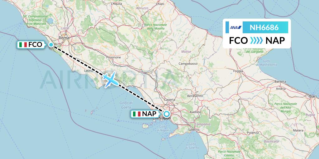 NH6686 All Nippon Airways Flight Map: Rome to Naples