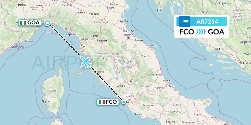 AR7254 Aerolineas Argentinas Flight Map: Rome to Genoa