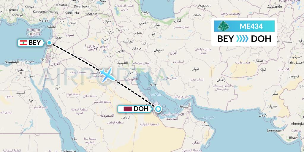 ME434 MEA Flight Map: Beirut to Doha