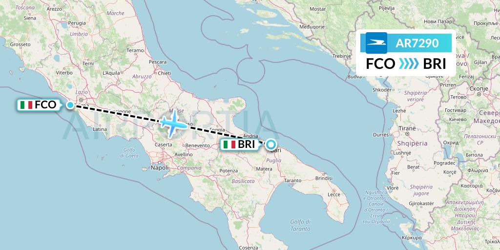 AR7290 Aerolineas Argentinas Flight Map: Rome to Bari