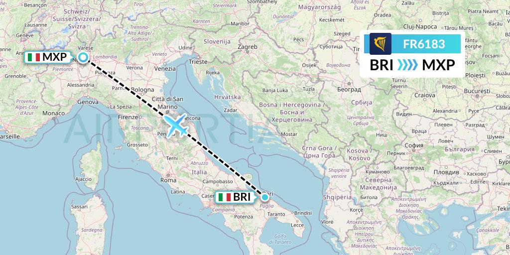 FR6183 Ryanair Flight Map: Bari to Milan