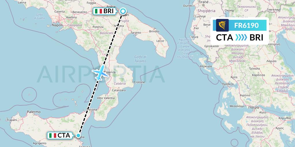 FR6190 Ryanair Flight Map: Catania to Bari