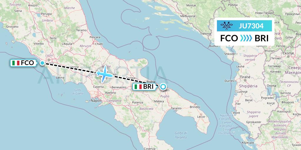 JU7304 AirSERBIA Flight Map: Rome to Bari