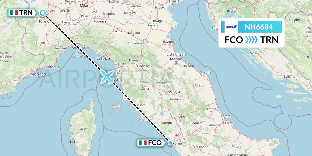 NH6684 All Nippon Airways Flight Map: Rome to Turin