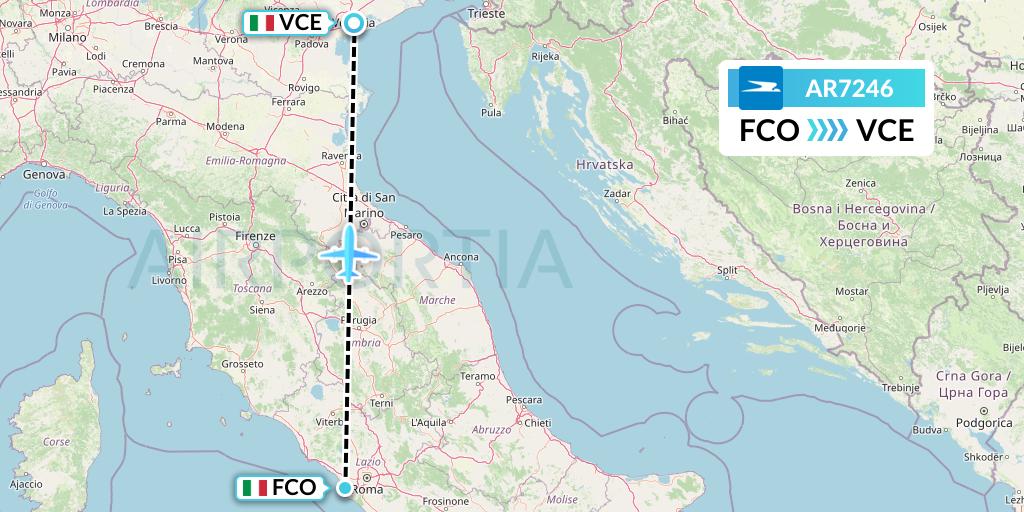 AR7246 Aerolineas Argentinas Flight Map: Rome to Venice
