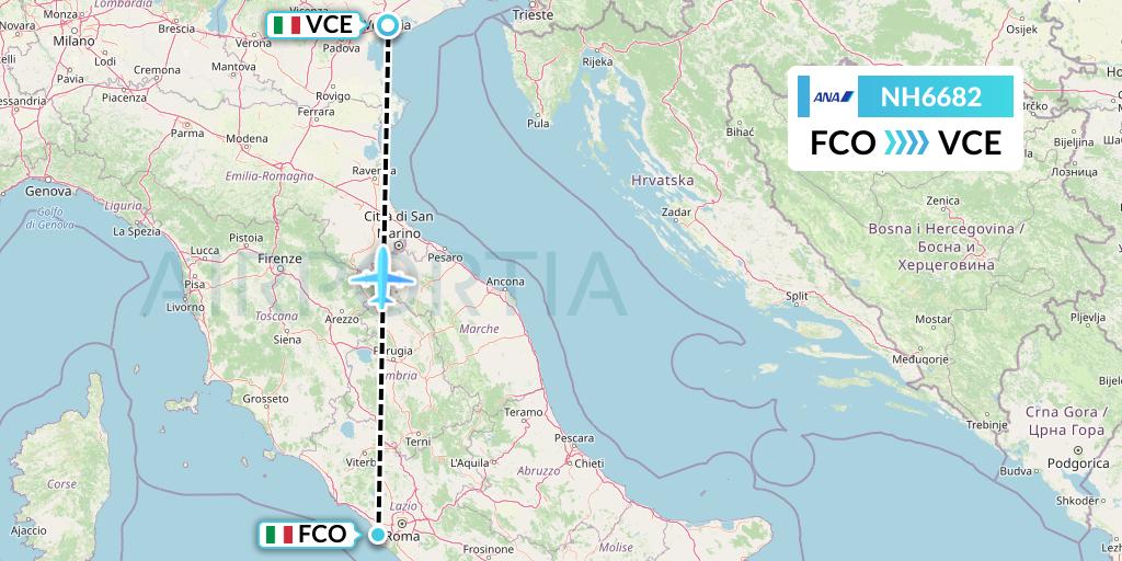 NH6682 All Nippon Airways Flight Map: Rome to Venice