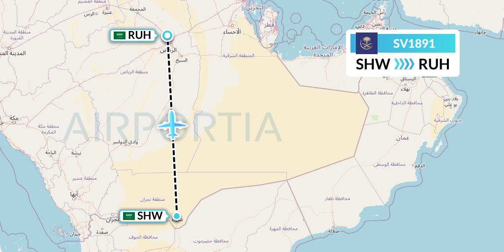 SV1891 Saudi Arabian Airlines Flight Map: Sharurah to Riyadh