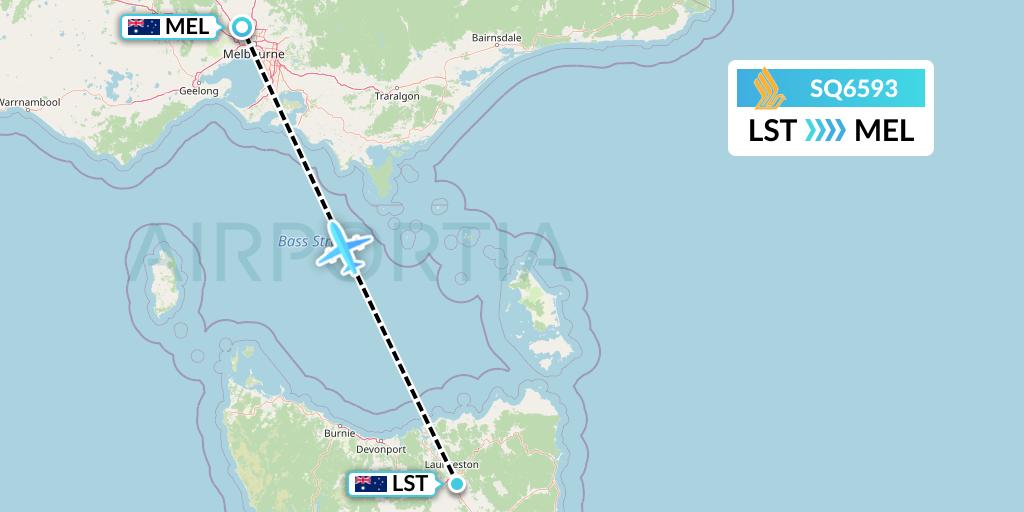 SQ6593 Singapore Airlines Flight Map: Launceston to Melbourne