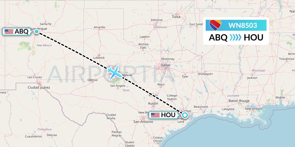 WN8503 Southwest Airlines Flight Map: Albuquerque to Houston